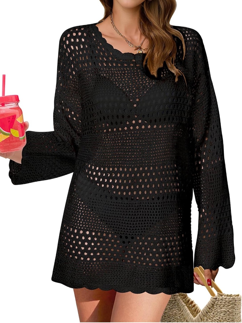 Like 🆕 Crochet knit black beach swim cover up dress